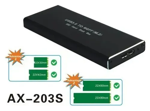 CASE GAVETA HD M2 SATA USB 3.0 AX-203S SATELLITE