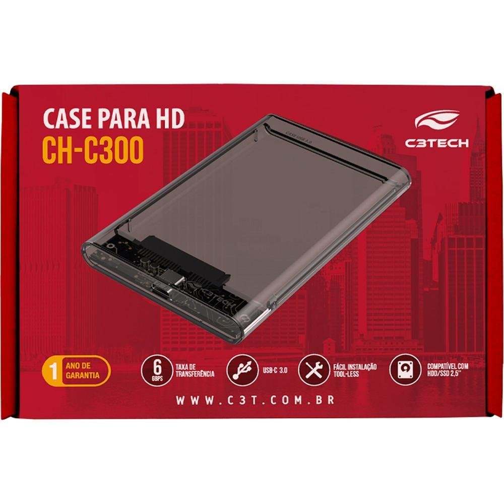 GAVETA CASE PARA HD EXTERNO 2.5 USB 3.0 CH-300BK C3 TECH
