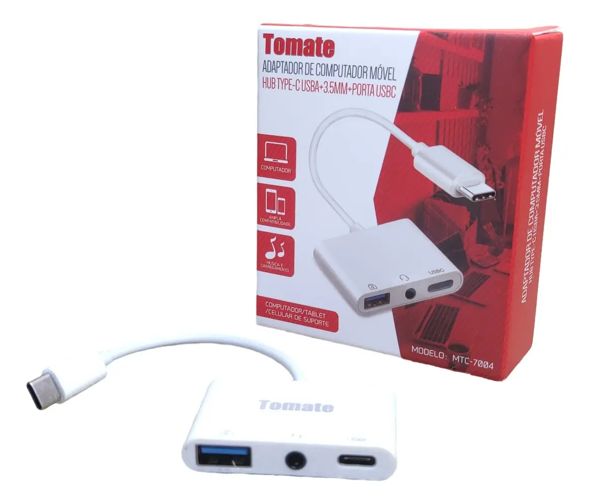 ADAPTADOR HUB USB-C P/ AUDIO 3.5MM + USB-A + USB-C MTC-7004 TOMATE