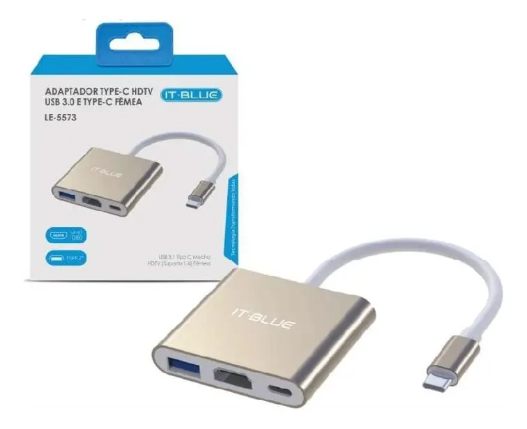 ADAPTADOR TIPO-C 3 EM 1 HDTV/USB 3.0 E TIPO-C FEMEA LE-5573 IT-BLUE