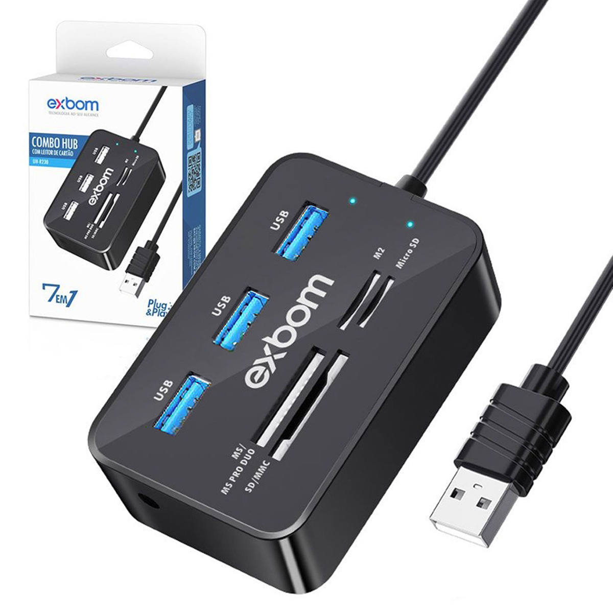 COMBO HUB COM LEITOR DE CARTÃO 7 EM 1 UH-R230 - EXBOM