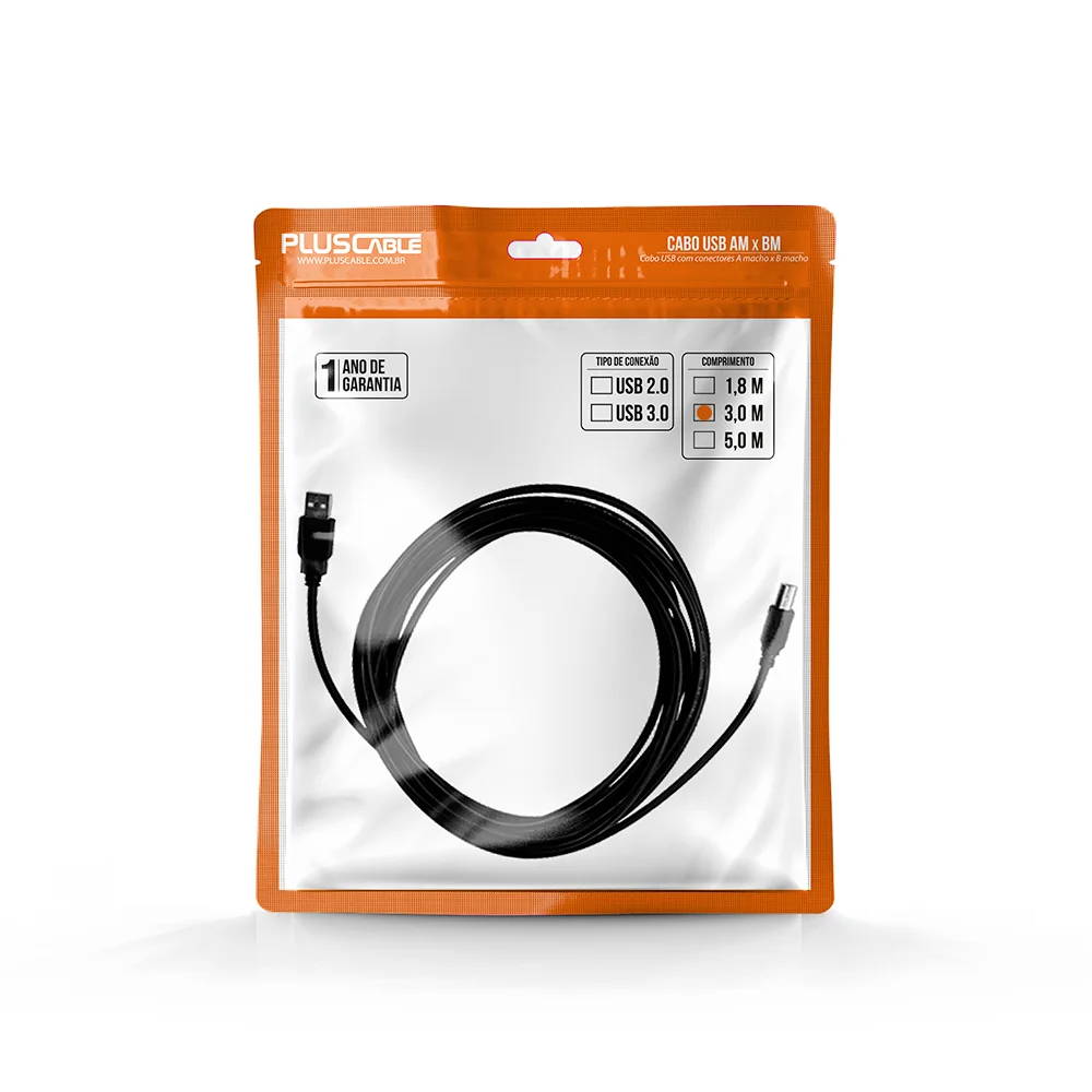 CABO USB 2.0 IMPRESSORA AM X BM 3M PC-USB3001 PLUS CABLE