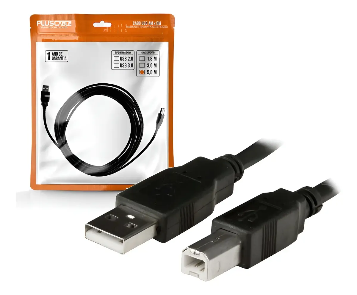 CABO USB 2.0 IMPRESSORA AM X BM 5M PC-USB5001 PLUS CABLE
