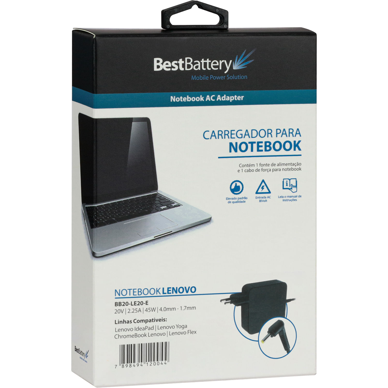 CARREGADOR NOTEBOOK BB20-LE20-E LENOVO IDEAPAD 20V 2.25A 45W 4.0X1.7MM BESTBATTERY