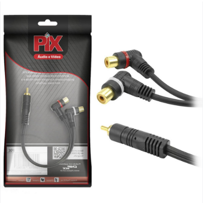 CABO AUDIO RCA Y 1 MACHO X 2 FEMEA PRETO 25CM 018-0116 PIX