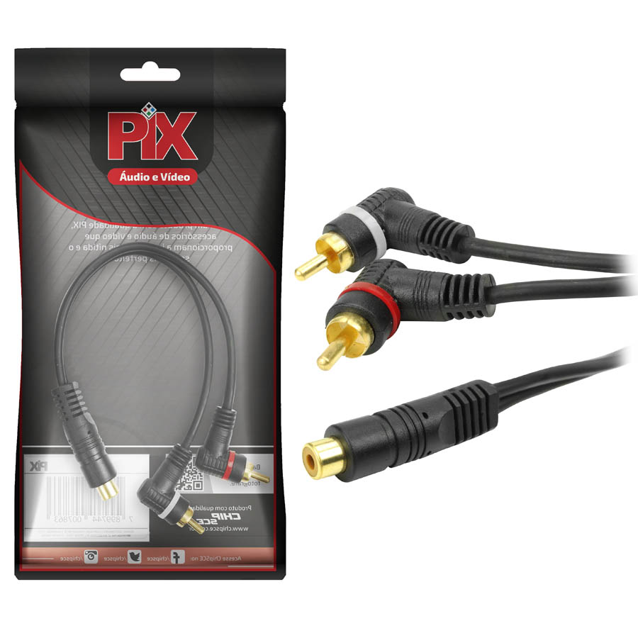 CABO AUDIO RCA Y 1 FEMEA X 2 MACHOS PRETO 25CM 018-0115 PIX
