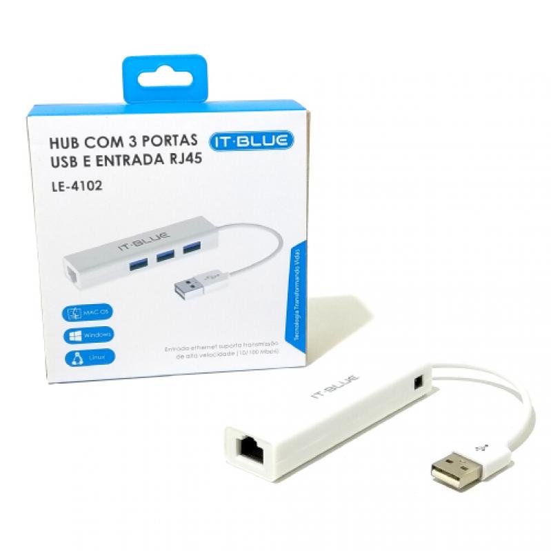 ADAPTADOR DE REDE RJ45 COM 3 PORTAS USB 2.0 IT-BLUE LE-4102