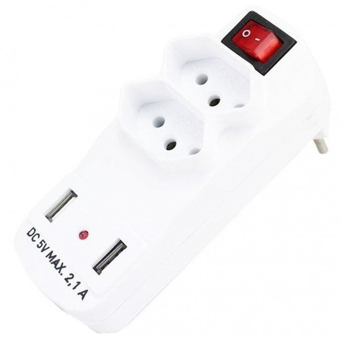 ADAPTADOR DE TOMADA 2P+T 2 SAIDAS 250V 2 SAIDAS USB 5V2.1A SL6017 INOVA