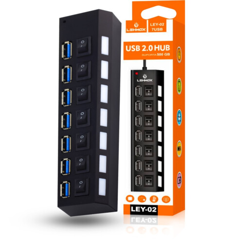 ADAPTADOR HUB USB 2.0 CABO 45CM 7 PORTAS LEY-02 LEHMOX