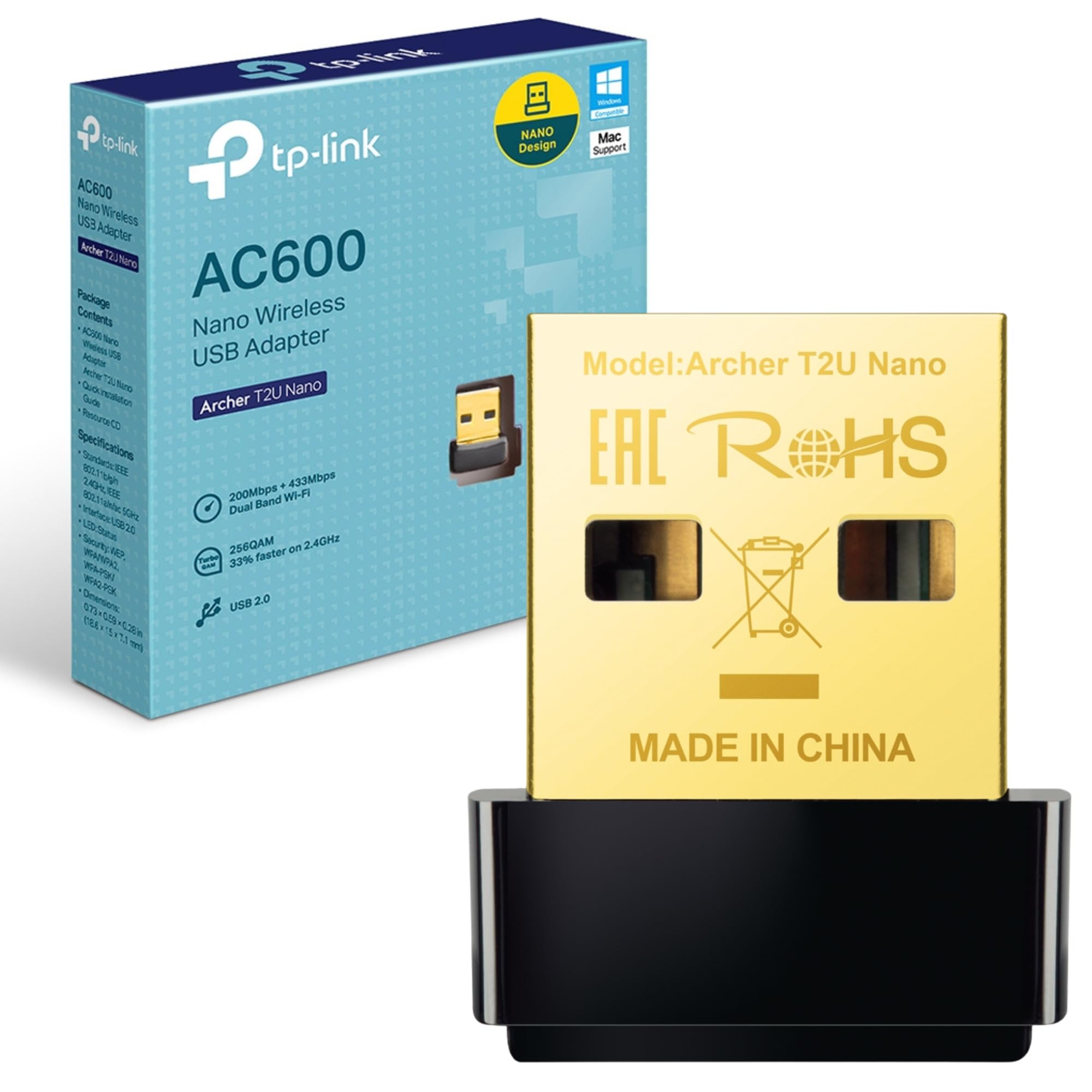 ADAPTADOR WIRELESS USB 200MBPS(2.4GHZ) 433MBPS(5GHZ)DUALBAND AC600 ARCHER T2U NANO TPLINK