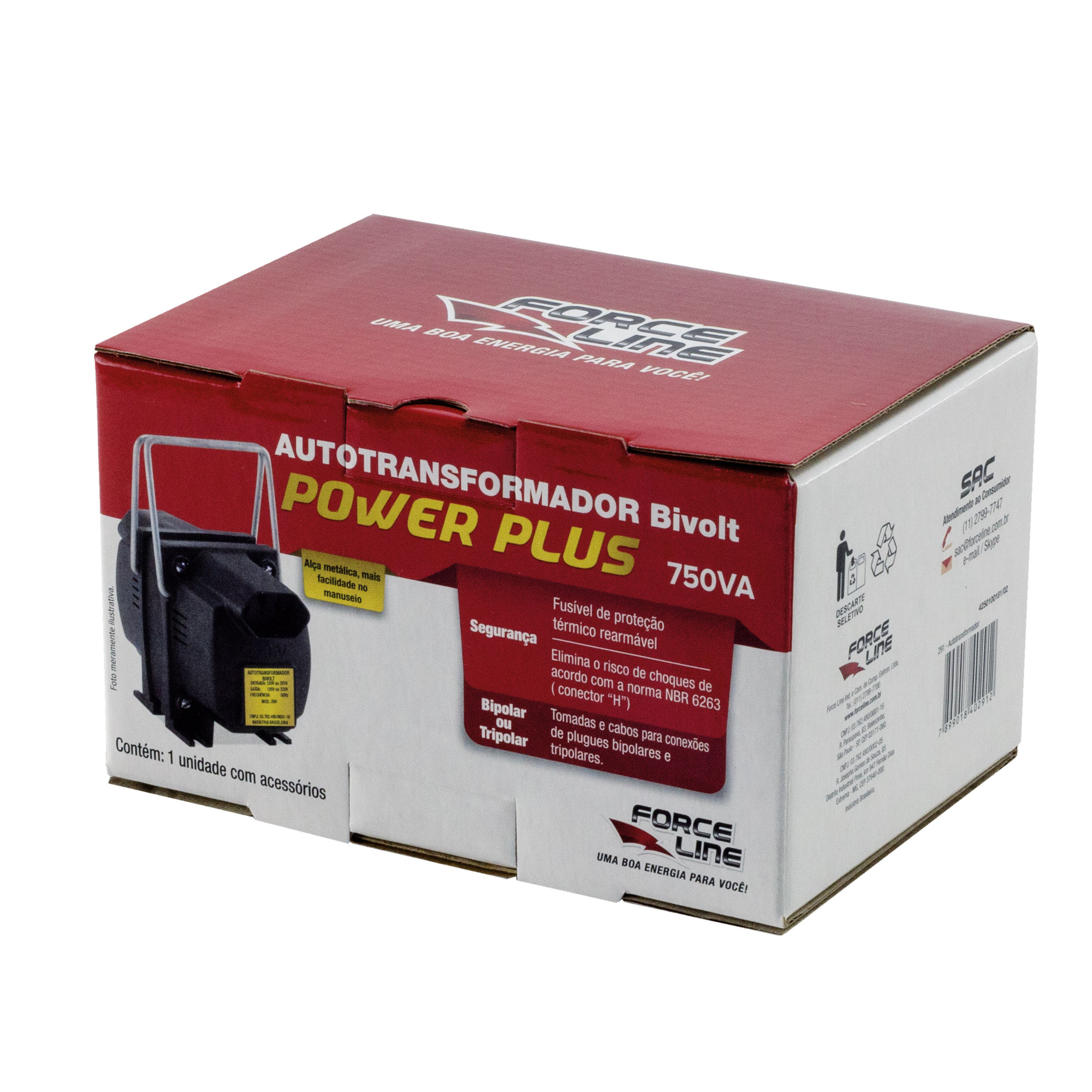 AUTO TRANSFORMADOR 750VA BIVOLT 291 FORCE LINE