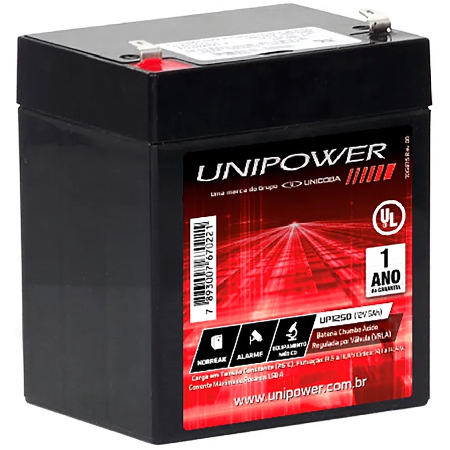 BATERIA NOBREAK 12V 5AH UP1250 UNIPOWER