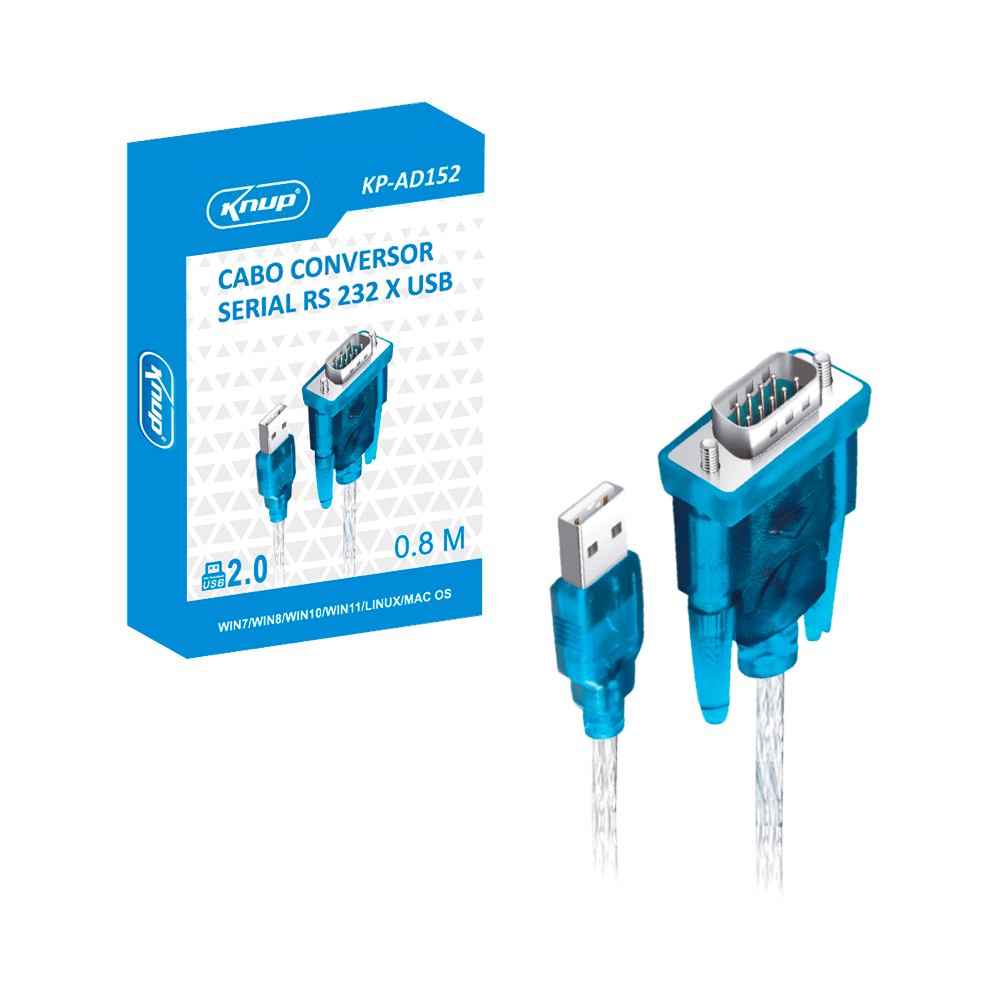 CABO ADAPTADOR SERIAL RS232 DB9 X USB PC NOTEBOOK 80CM KNUP KP-AD152