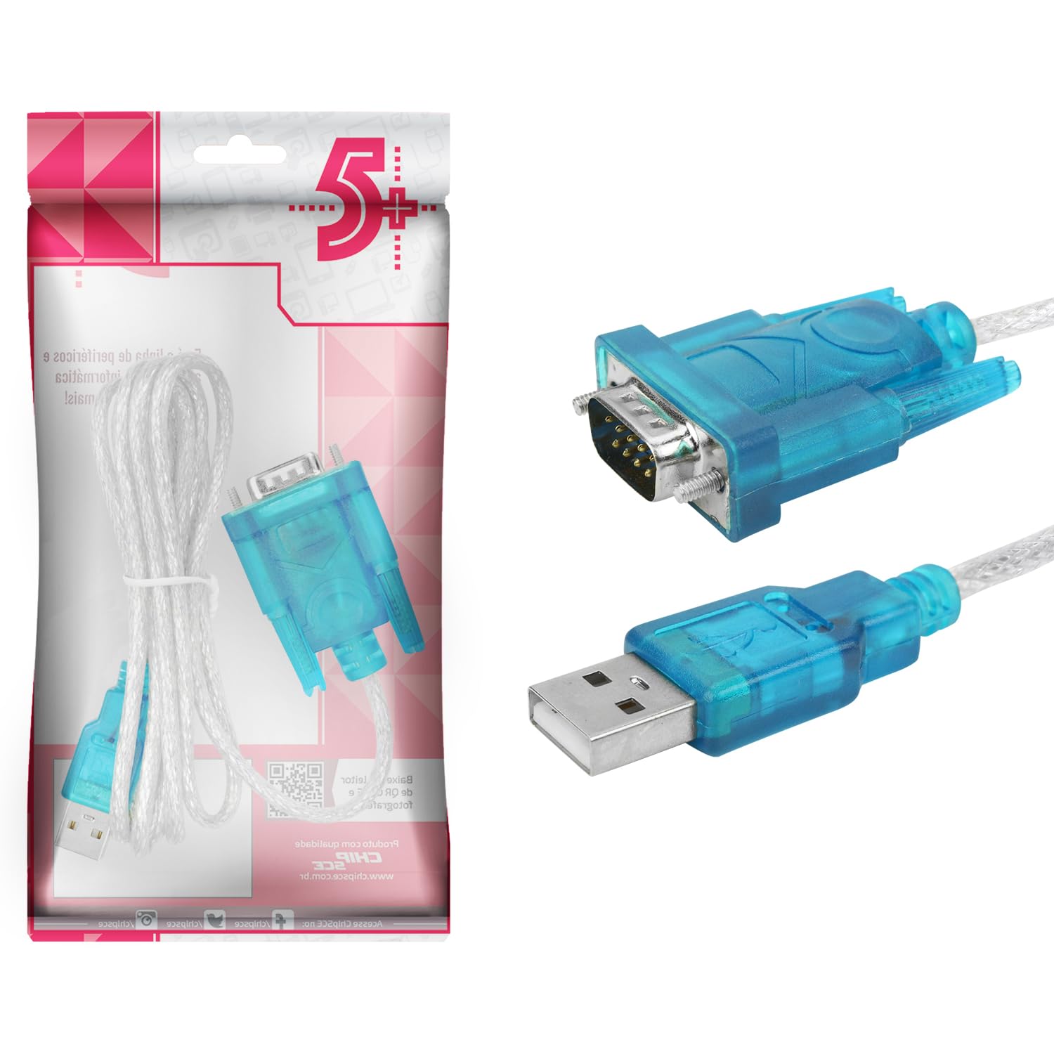 CABO CONVERSOR USB SERIAL USB A MACHO + DB9 - CRISTAL - 1.5M 018-0062 CHIPSCE