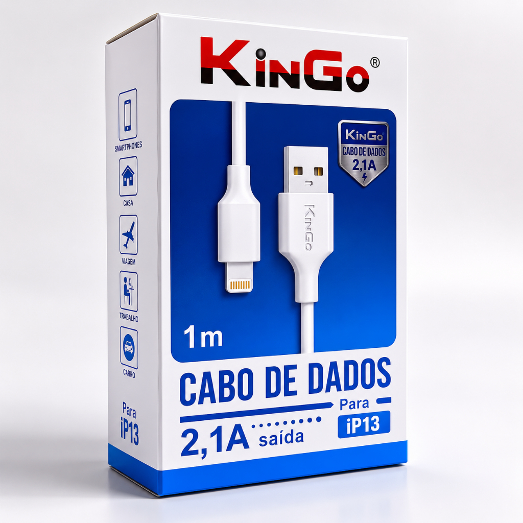 CABO DE DADOS USB 2.1A IPHONE 4/4S E IPAD 2/3 KINGO 1MT