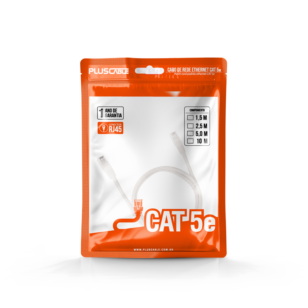 CABO DE REDE PATCH CORD CAT5E 1.5M PC-ETHU15WH PLUS CABLE