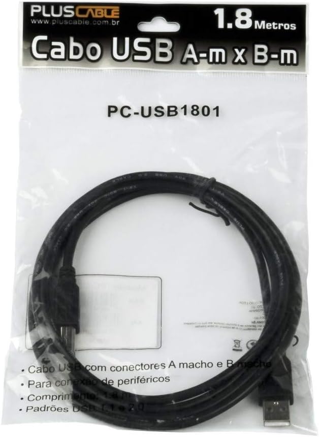 CABO USB 2.0 IMPRESSORA AM X BM 1.8M PC-USB1801 PLUS CABLE