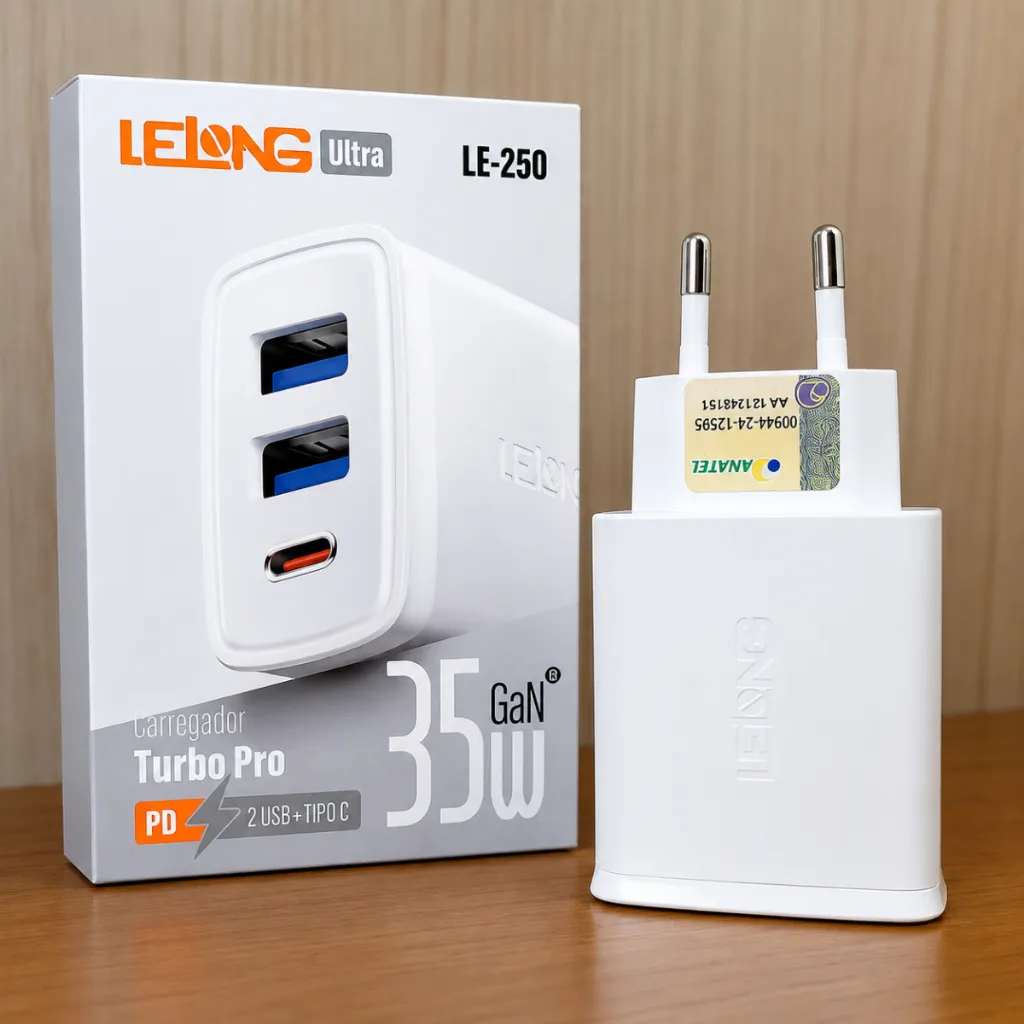 CARREGADOR TURBO 2USB+ TYPE-C 35W LE-250