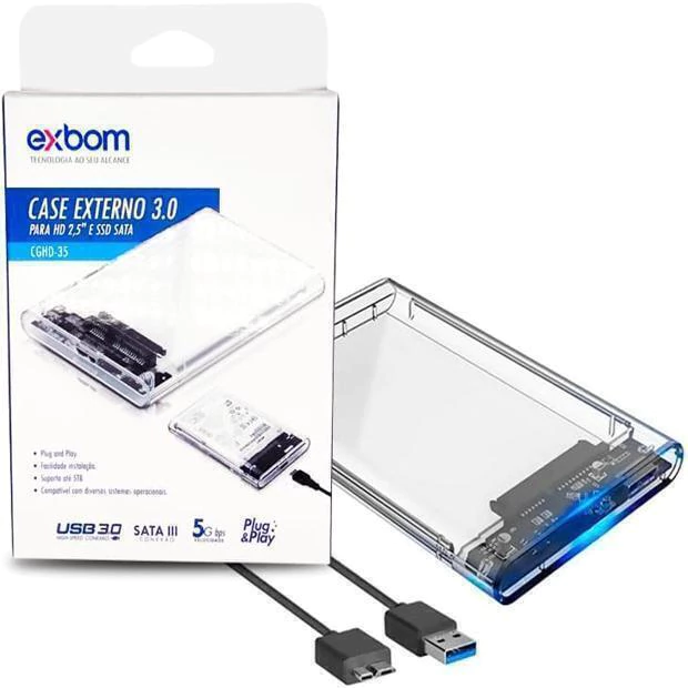 CASE HD EXTERNO SATA 2.5" USB 3.0 TRANSPARENTE CGHD-35 EXBOM