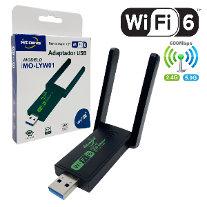 ADAPTADOR WIRELESS USB ANTENA WIFI 2.4GHZ + 5GHZ 600MBPS 802.11AX ATOMO MO-LYW01