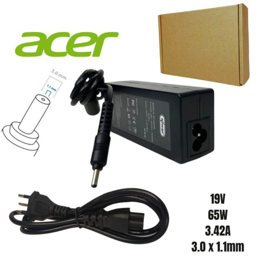 CARREGADOR NOTEBOOK ACER FINO 19V 3.42A 65W KP-AR65B 3.0X1.1MM