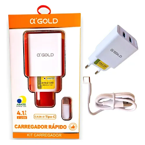 CARREGADOR DE CELULAR TIPO-C RAPIDO 2USB 4.1A CA16-3/TIPO-  A'GOLD