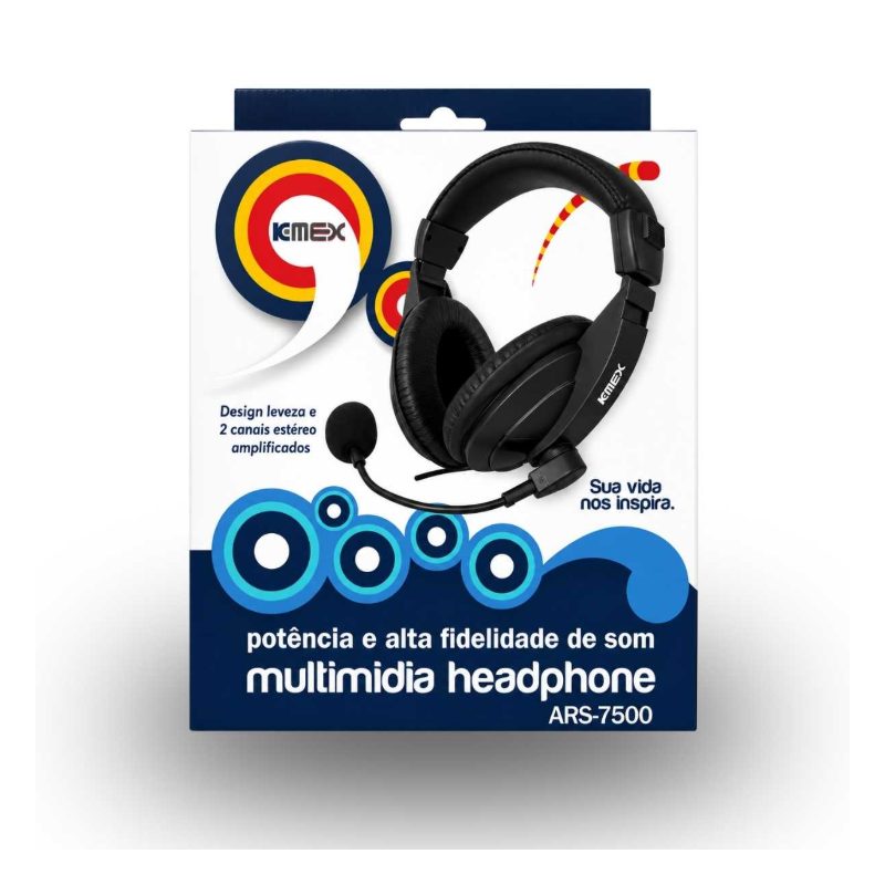 FONE DE OUVIDO HEADSET STEREO C/MICROFONE PRETO ARS-7500 K-MEX