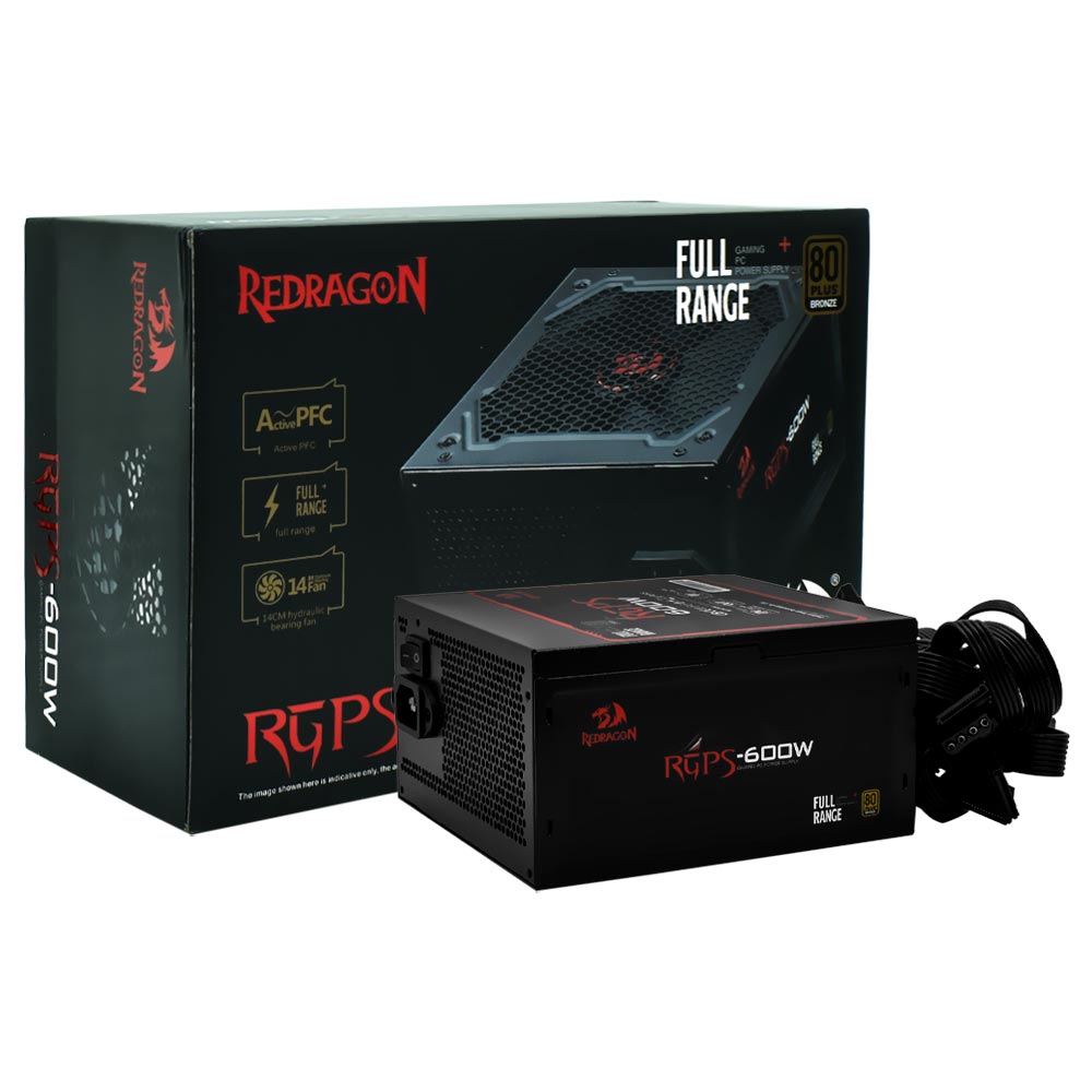 FONTE ATX 600W REAIS FULL RANGE 80PLUS BRONZE PFC ATIVE GC-P002 REDRAGON@