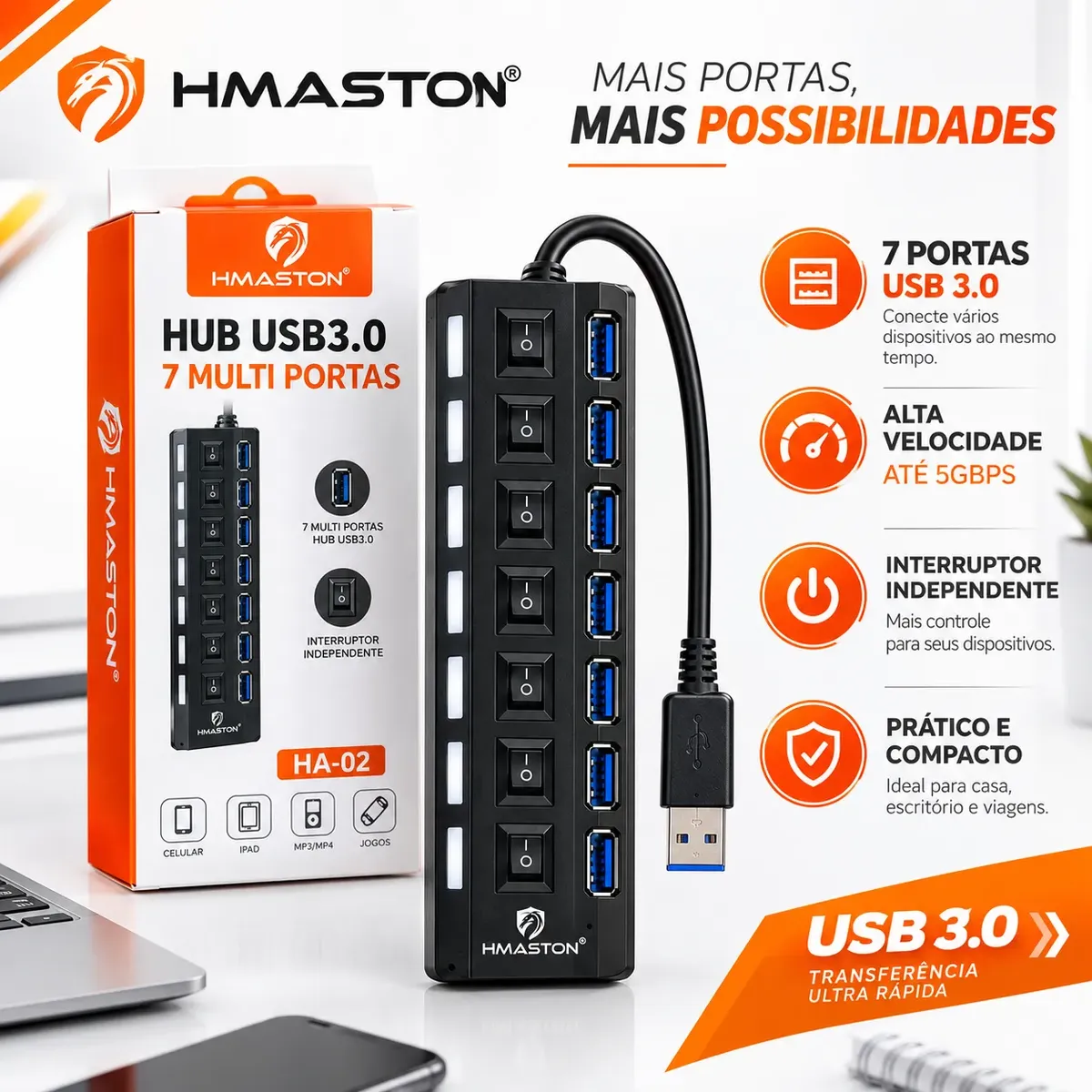 HUB USB 3.0 C/7 PORTAS LEY-199 LEHMOX