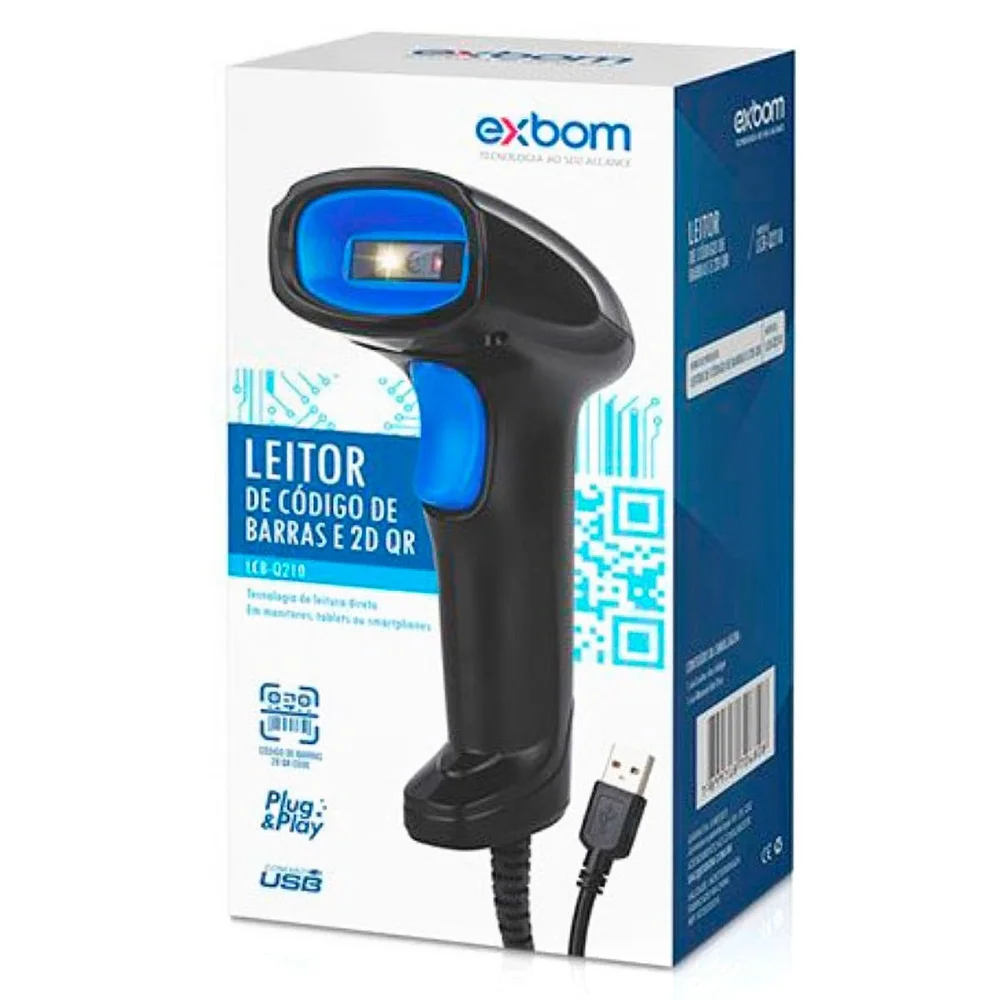LEITOR DE CODIGO DE BARRAS OU QR CODE COM FIO LCB-Q210 - EXBOM