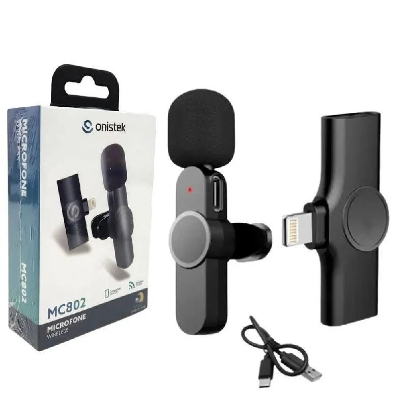 MICROFONE DE LAPELA SEM FIO RECARREGAVEL LIGHTNING MC802 ONISTEK