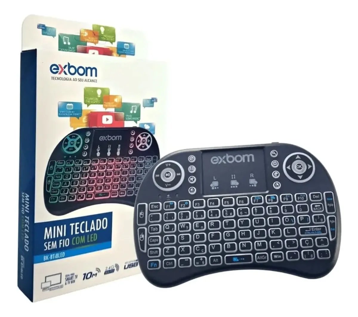 MINI TECLADO WIRELESS SEM FIO COM LED RGB 7 CORES BK-BTI8S EXBOM