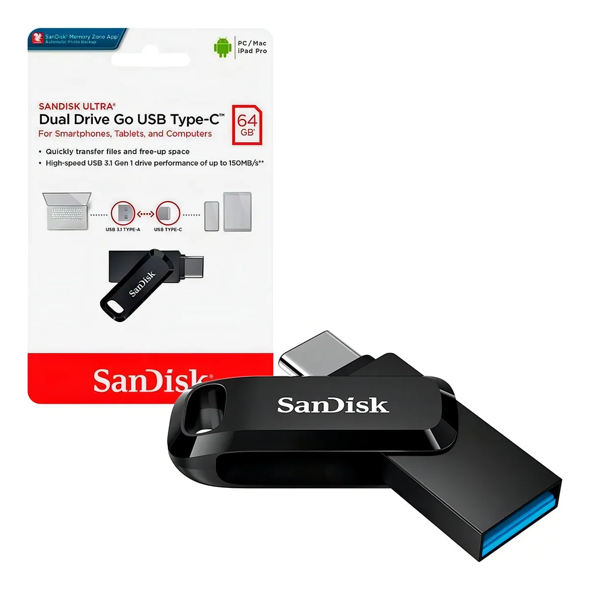 PENDRIVE 64GB TYPE C/USB 3.0 ULTRA DUAL DRIVE GO SDDDC3-064G-G46 SANDISK